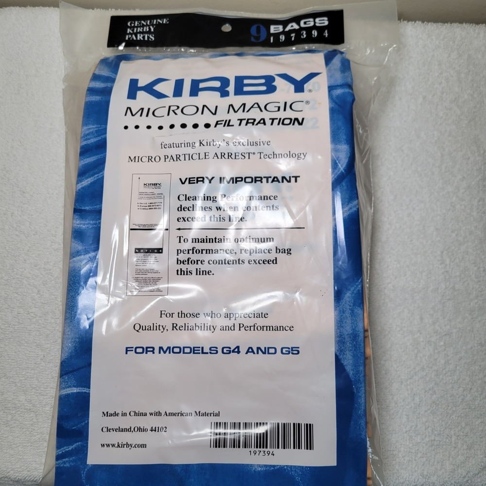 Kirby Micron Magic Filtration Vacuum Bags 9 Pack‎ Genuine Parts 197394 G4 G5
